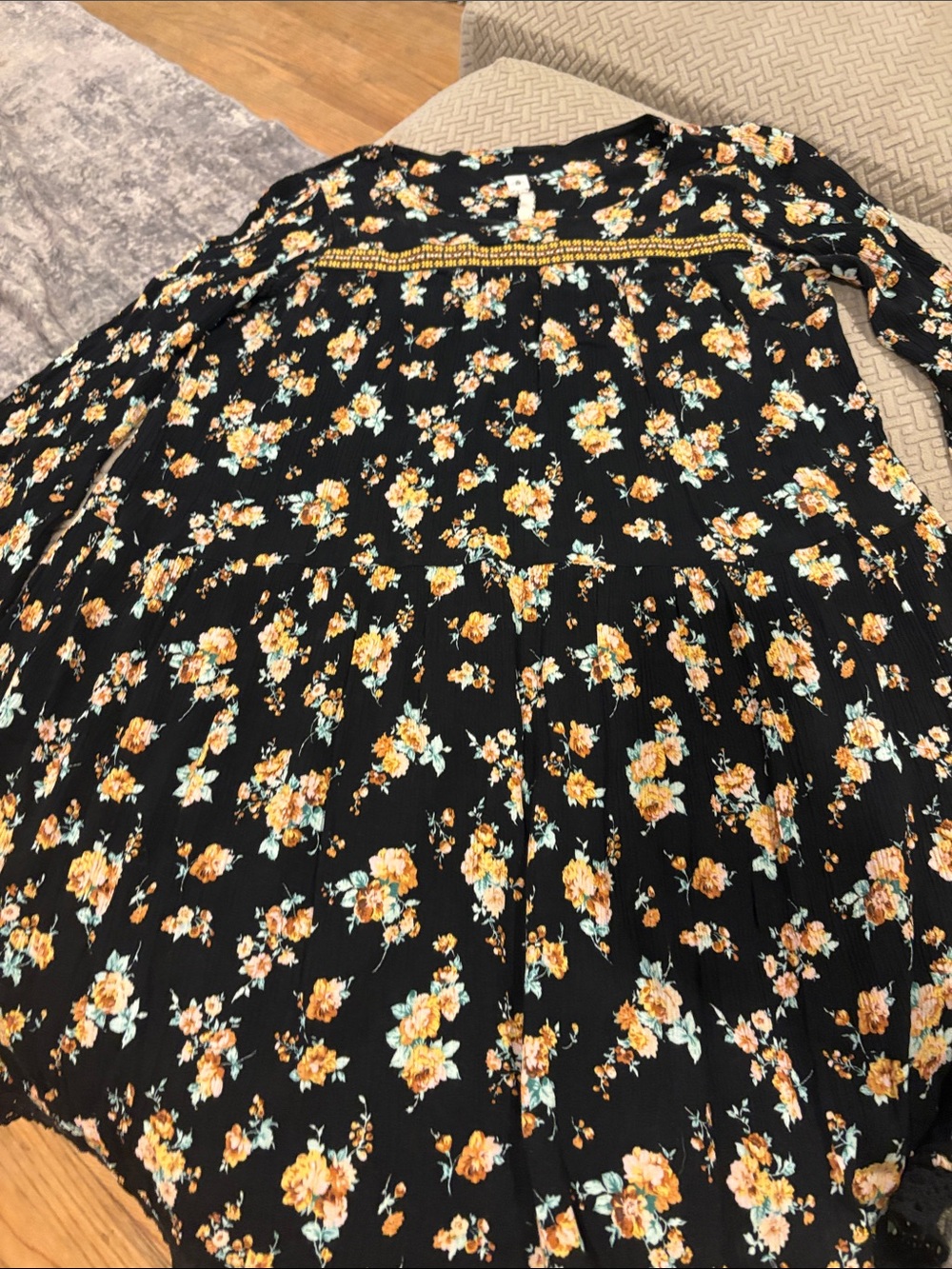 Uncle Frank Black Floral Midi Dress with Yellow Blooms